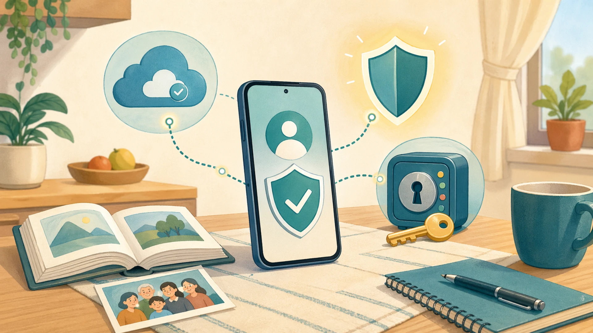 Illustrazione editoriale CyberSenior per Account Google e Apple: controlli che valgono la pena