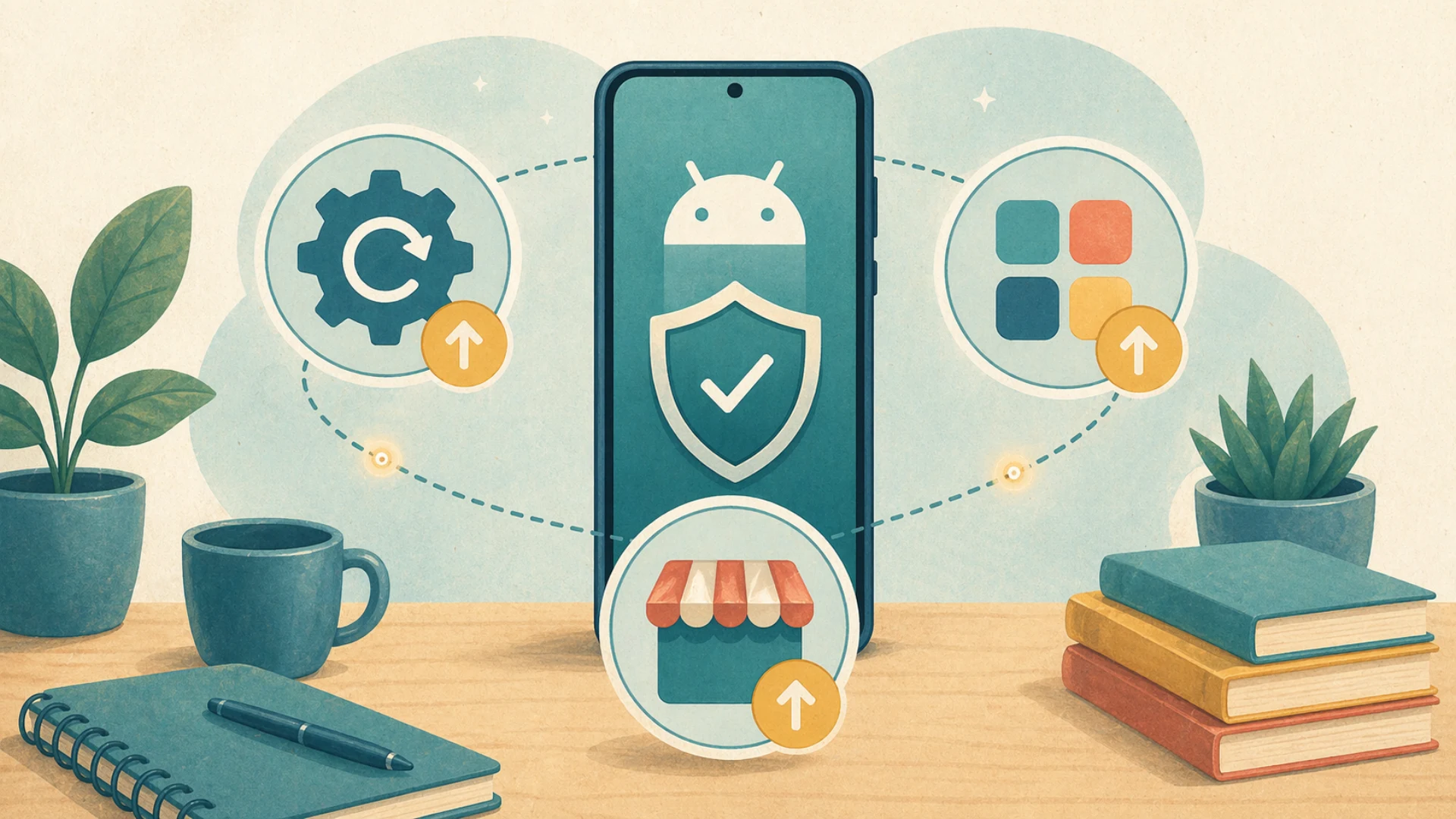 Illustrazione editoriale CyberSenior per Aggiornare Android: app, sistema e Play Store