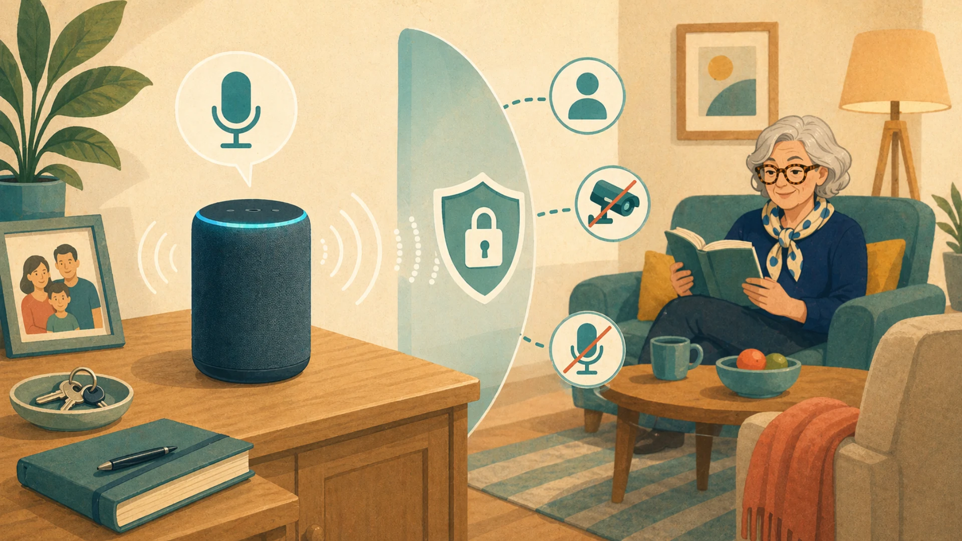 Illustrazione editoriale CyberSenior per Assistenti vocali in casa: comodità e limiti