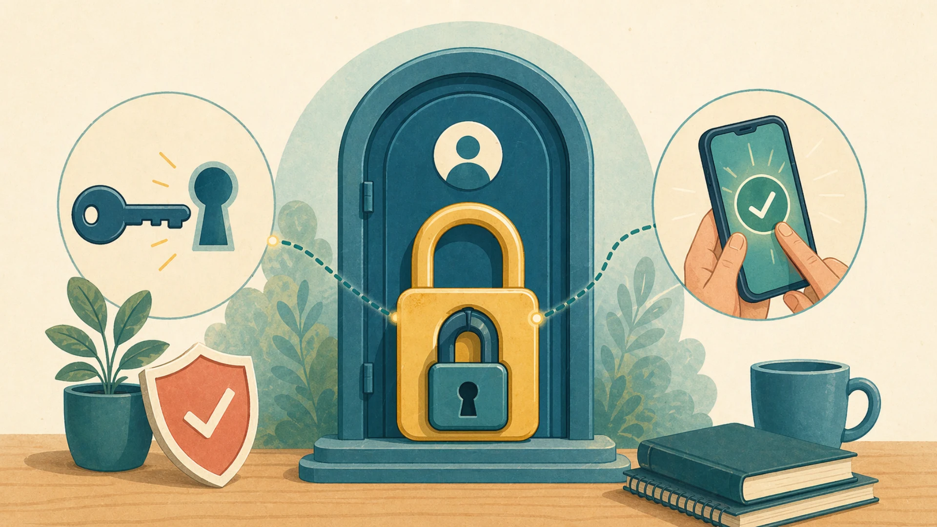 Illustrazione editoriale CyberSenior per Autenticazione a due fattori: il doppio lucchetto