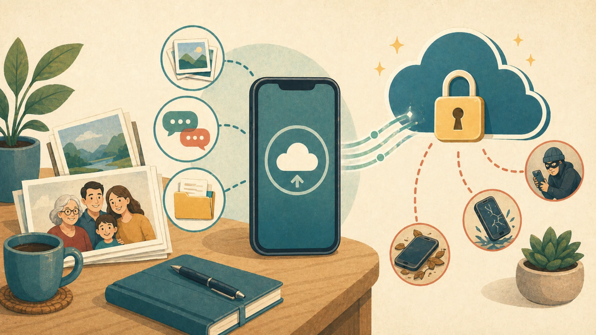 Illustrazione editoriale CyberSenior per Backup del telefono: foto, chat e documenti