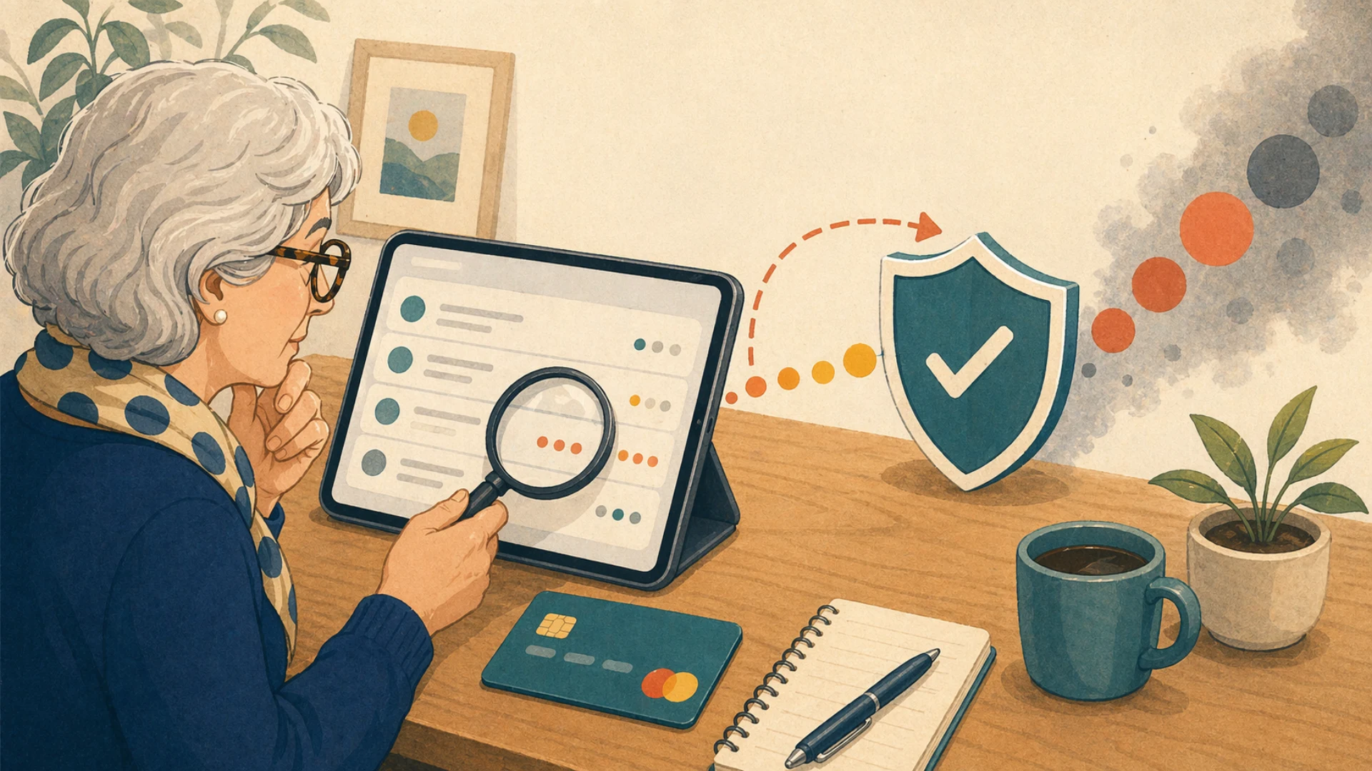 Illustrazione editoriale CyberSenior per Carta online: piccoli addebiti da non ignorare