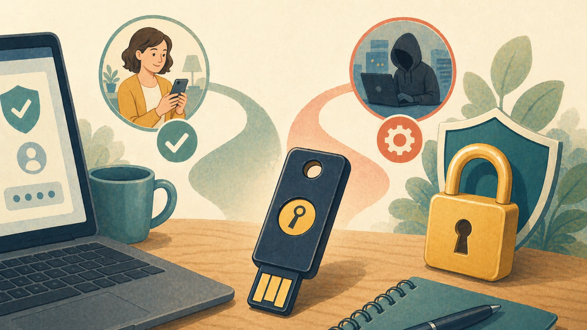 Illustrazione editoriale CyberSenior per Chiavi USB di sicurezza: quando hanno senso