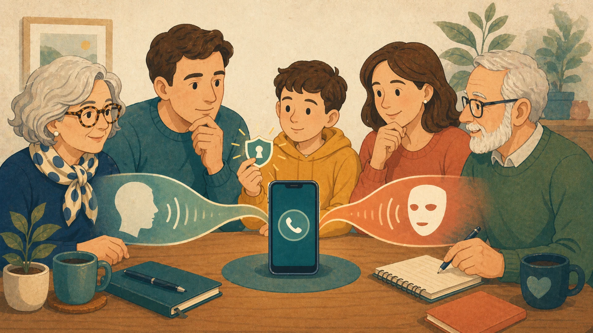 Illustrazione editoriale CyberSenior per Clonazione della voce: cosa dire ai familiari oggi