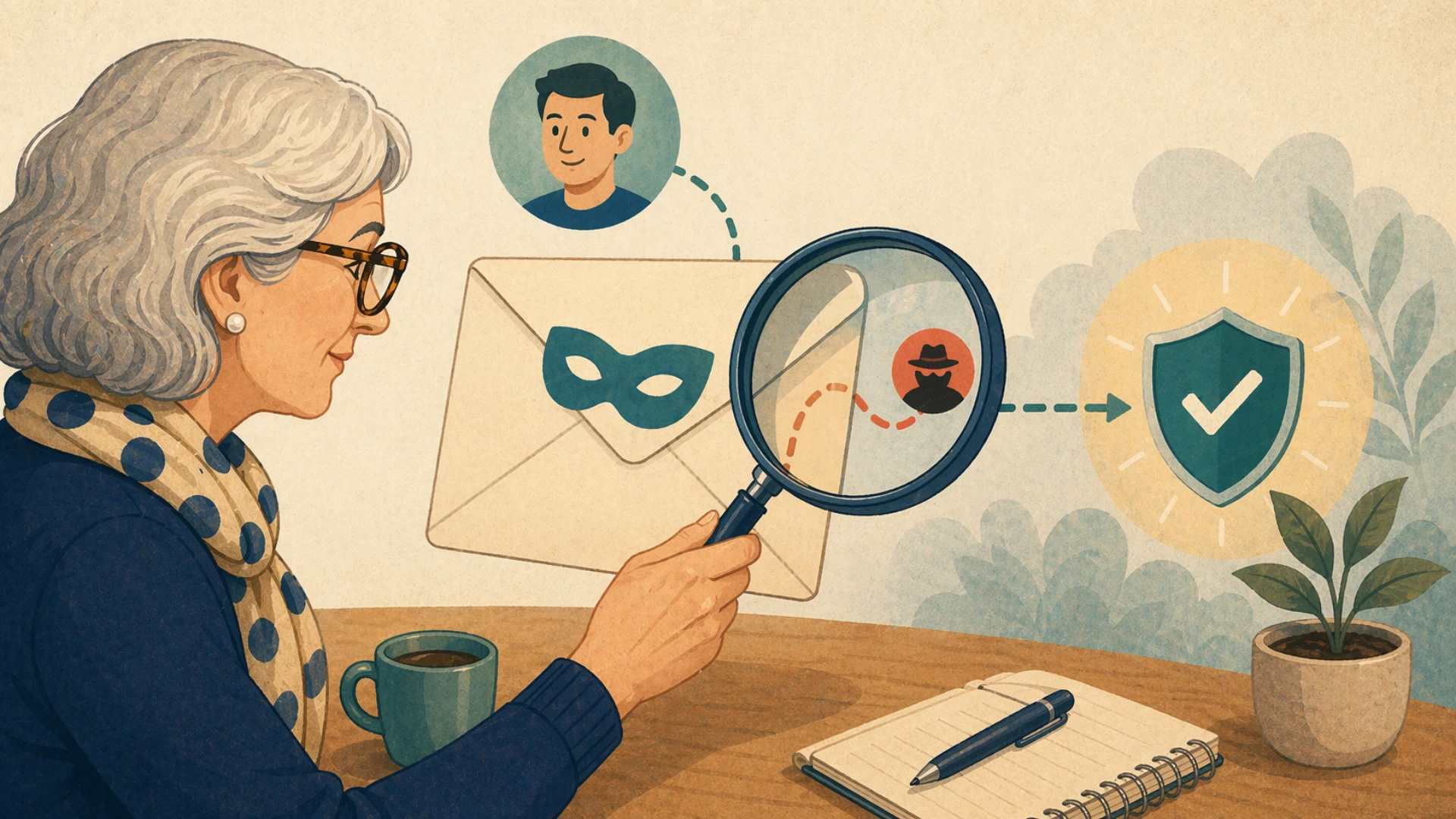 Illustrazione editoriale CyberSenior per Controllare mittente e dominio senza fare l informatico