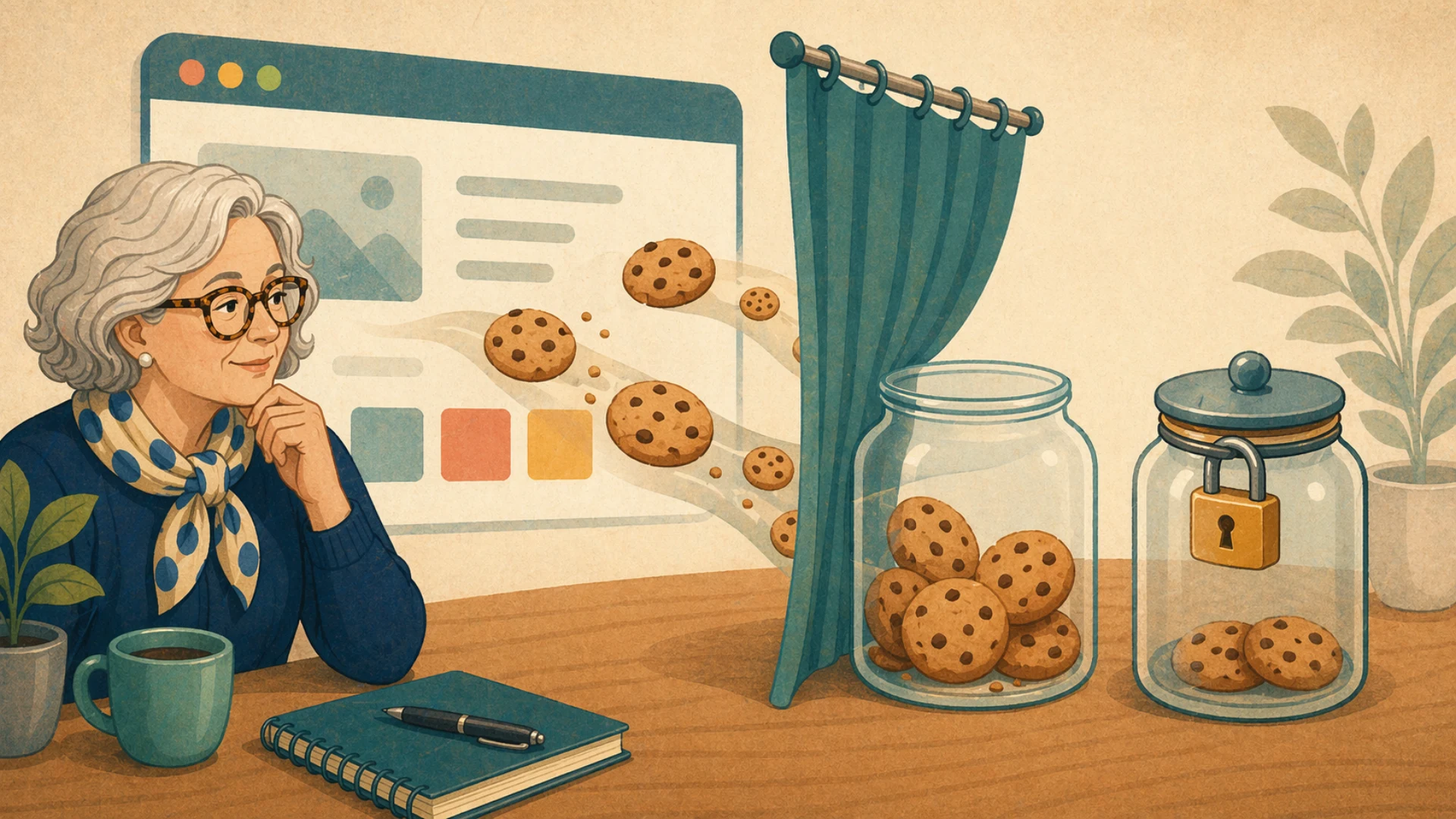 Illustrazione editoriale CyberSenior per Cookie e privacy: cosa accettare con buon senso