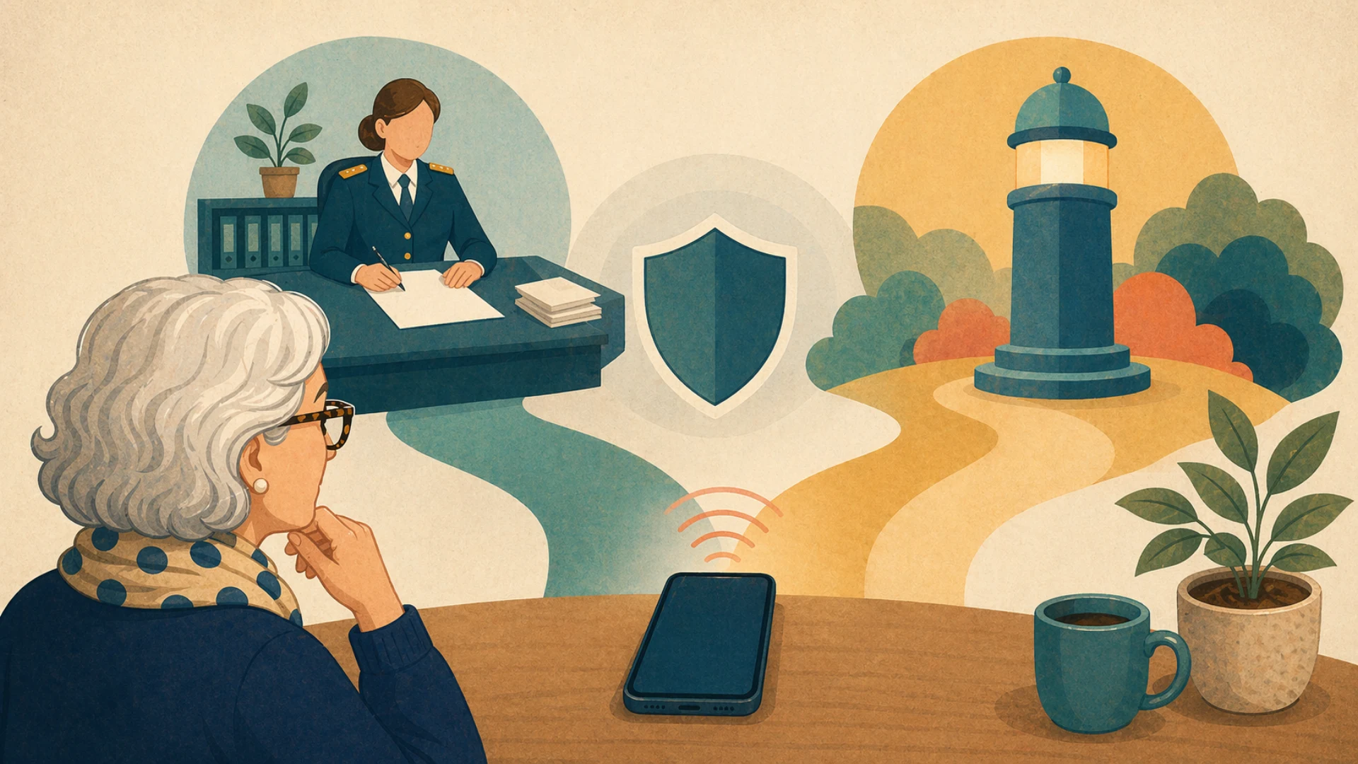 Illustrazione editoriale CyberSenior per Denuncia e segnalazione: differenza in parole semplici