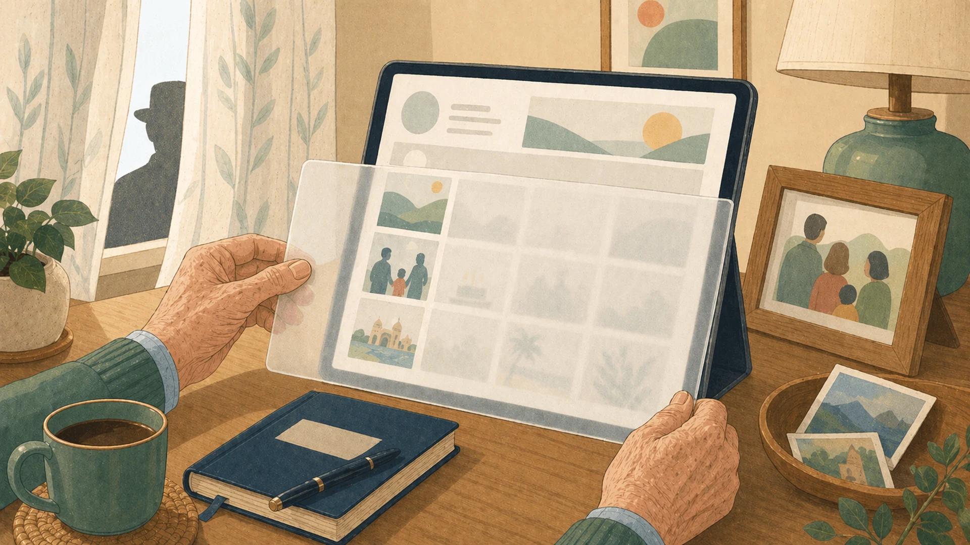 Illustrazione editoriale CyberSenior per Privacy sui social: cosa vede uno sconosciuto