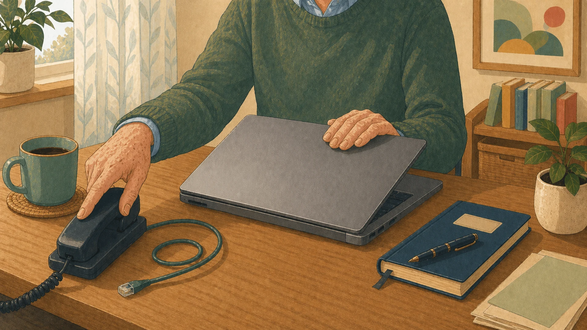 Illustrazione editoriale CyberSenior per Tecnico Microsoft al telefono: perché è quasi sempre falso