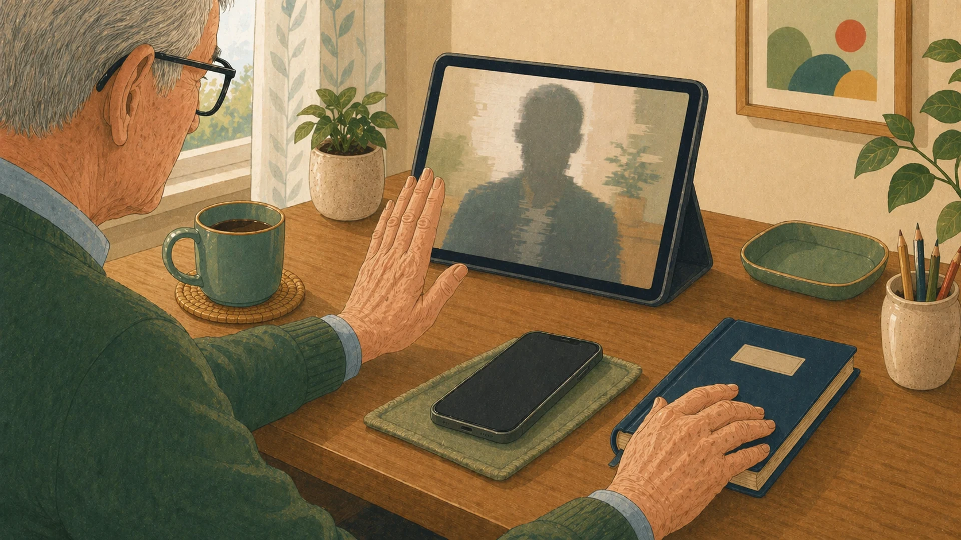 Illustrazione editoriale CyberSenior per Videochiamata sospetta: quando fermarsi e richiamare